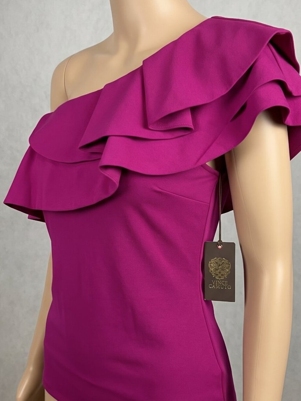 Vince Camuto One-Shoulder Ruffle Camisole - Fuchsia